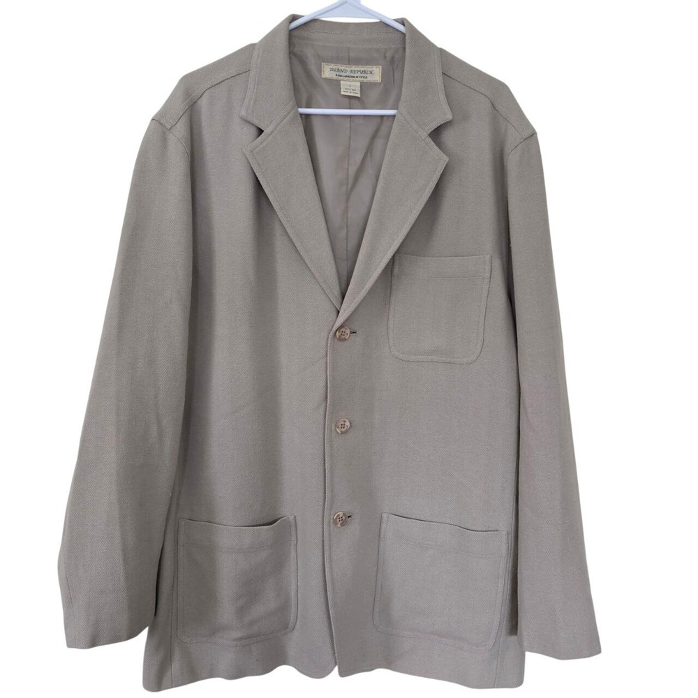 Island‎ Republic L Mens Beige Silk Herringbone Blazer Jacket